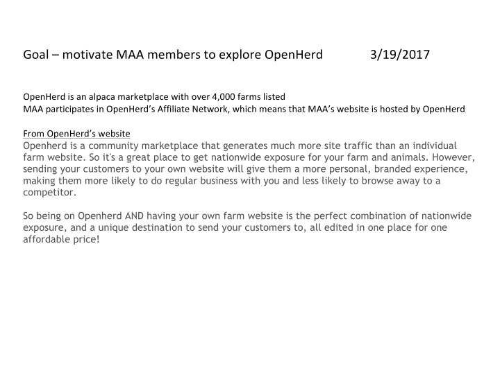 goal motivate maa members to explore openherd 3 19 2017