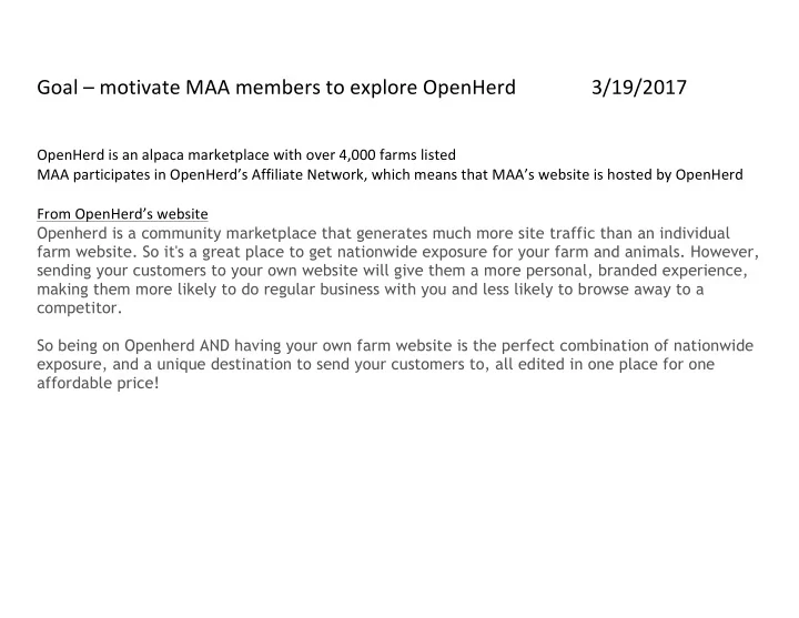 goal motivate maa members to explore openherd 3 19 2017