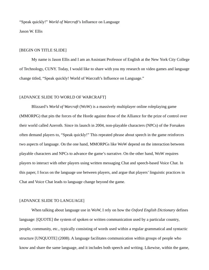 speak quickly world of warcraft s influence on language