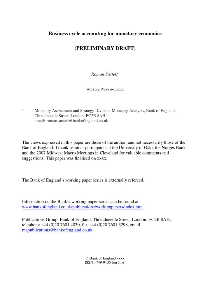 business cycle accounting for monetary economies