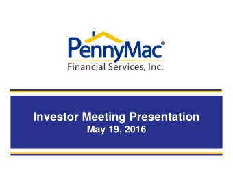 Investor Meeting Presentation  May 19, 2016  Disclaimer  This presentation contains forward-looking