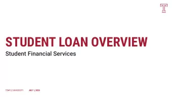 STUDENT LOAN OVERVIEW  Student Financial Services  TEMPLE UNIVERSITY  JULY 1, 2020  ANNOUNCEMENTS