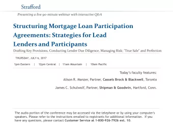 Structuring Mortgage Loan Participation  Agreements: Strategies for Lead  Lenders and Participants