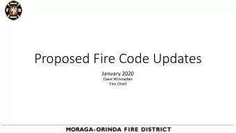 Proposed Fire Code Updates  January 2020  Dave Winnacker  Fire Chief  Fire History  -Within 2 miles