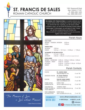 ST. FRANCIS DE SALES  1001 Ravenscroft Road  Ajax, Ontario L1T 4X1  (905) 683-1403  ROMAN