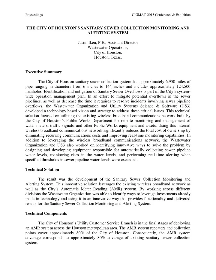 the city of houston s sanitary sewer collection