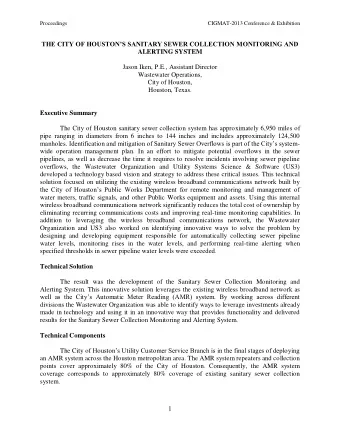THE CITY OF HOUSTONS SANITARY SEWER COLLECTION MONITORING AND  ALERTING SYSTEM  Jason Iken,