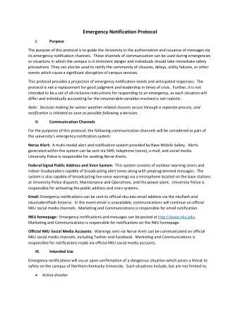 Emergency Notification Protocol I.  Purpose  The purpose of this protocol is to guide the