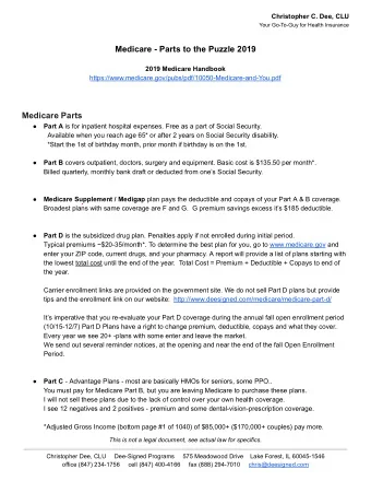 Medicare Parts    Part A  is for inpatient hospital expenses. Free as a part of Social Security.