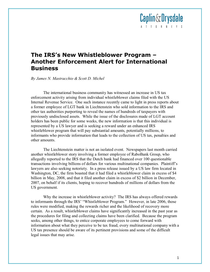 the irs s new whistleblower program another enforcement