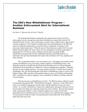 The IRSs New Whistleblower Program   Another Enforcement Alert for International  Business