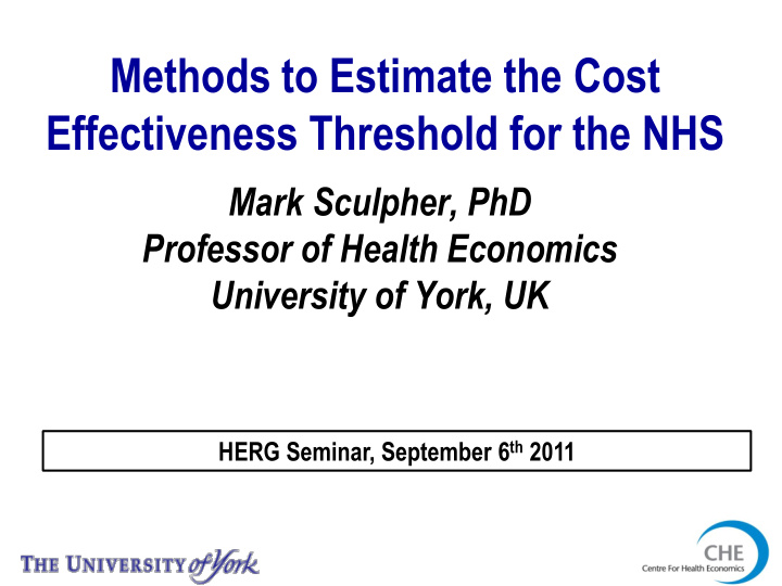 methods to estimate the cost effectiveness threshold for