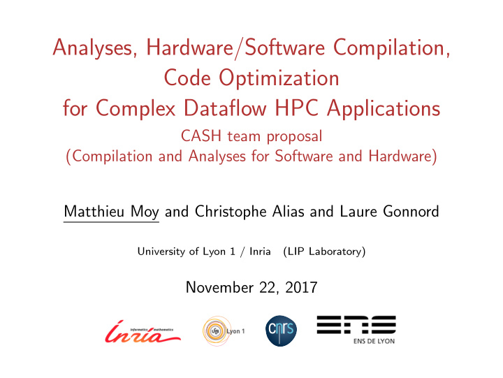 analyses hardware software compilation code optimization