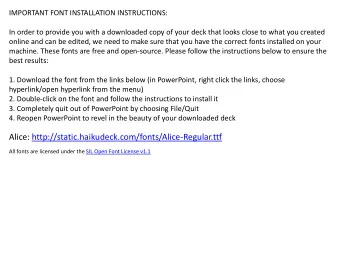 Alice: http://static.haikudeck.com/fonts/Alice-Regular.ttf  All fonts are licensed under the SIL