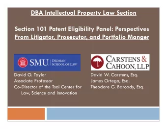 DBA Intellectual Property Law Section  Section 101 Patent Eligibility Panel: Perspectives  From