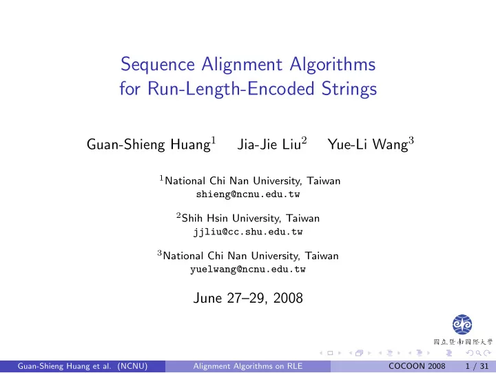sequence alignment algorithms for run length encoded