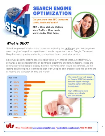 What is SEO? Search engine optimization is the process of improving the ranking of your web pages