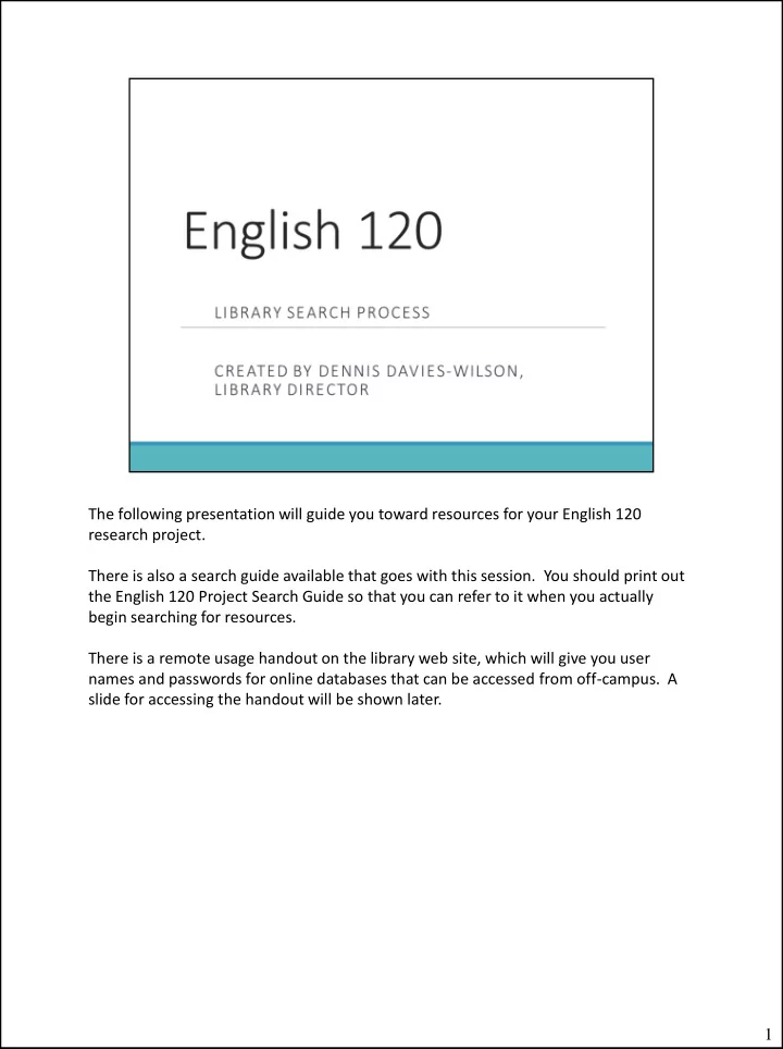 the english 120 project search guide so that you can
