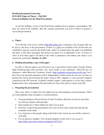 Florida International University ECO 4933 Topics in Theory  Fall 2015  General Guidelines for