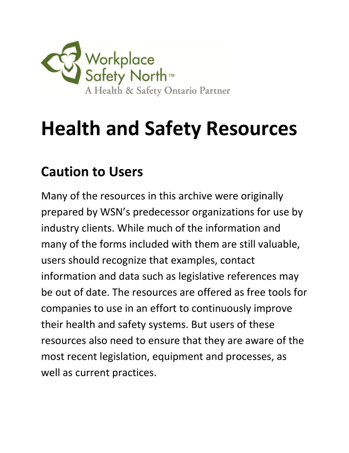 health and safety resources