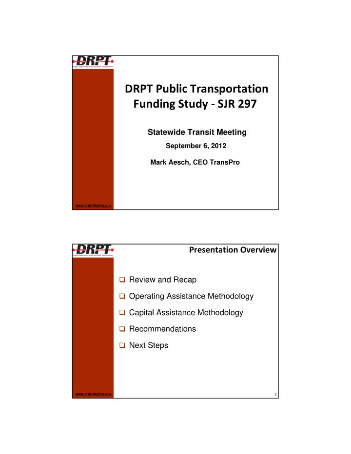 drpt public transportation funding study sjr 297