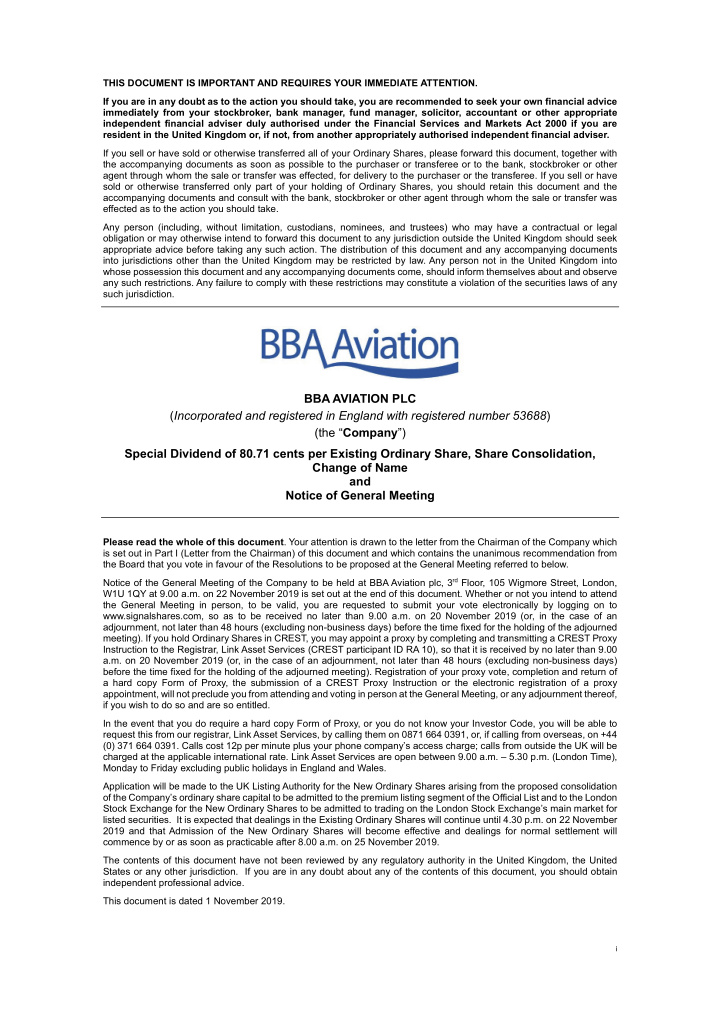 bba aviation plc incorporated and registered in england