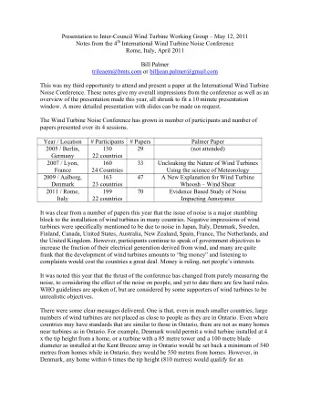Presentation to Inter-Council Wind Turbine Working Group  May 12, 2011 Notes from the 4 th