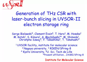 Generation of THz CSR with  laser-bunch slicing in UVSOR-II  electron storage ring Serge Bielawski