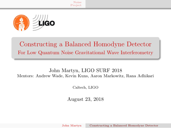 constructing a balanced homodyne detector