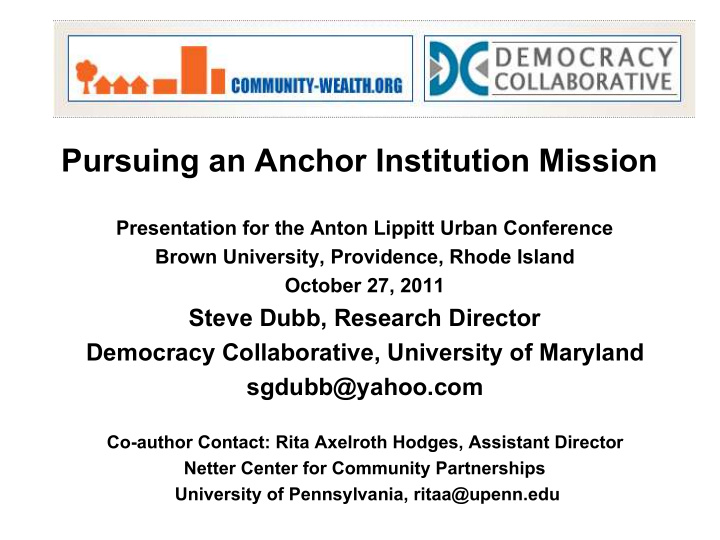 pursuing an anchor institution mission