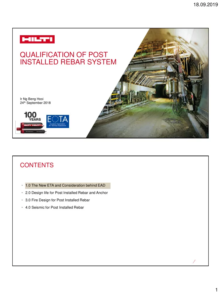 qualification of post installed rebar system