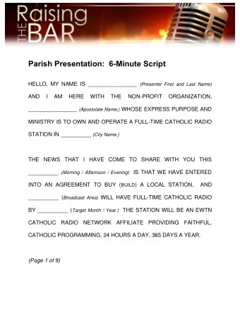 Parish Presentation:  6-Minute Script HELLO, MY NAME IS ________________ (Presenter First and Last