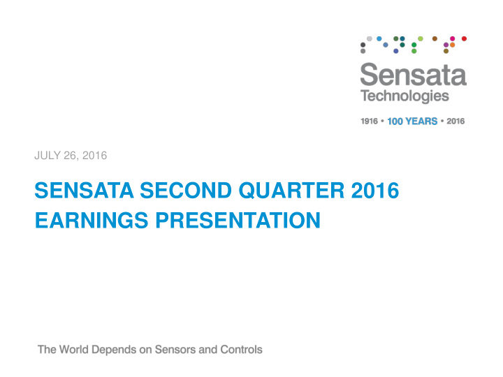 sensata second quarter 2016