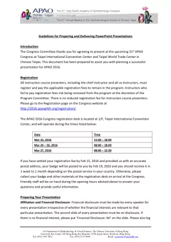 Guidelines for Preparing and Delivering PowerPoint Presentations  Introduction The Congress