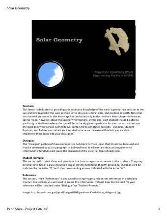 Solar Geometry Teachers: This lesson is dedicated to providing a foundational knowledge of the