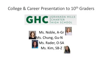 College &amp; Career Presentation to 10 th Graders  Ms. Noble, A-Gr  Ms. Chung, Gu-N  Ms. Rader,