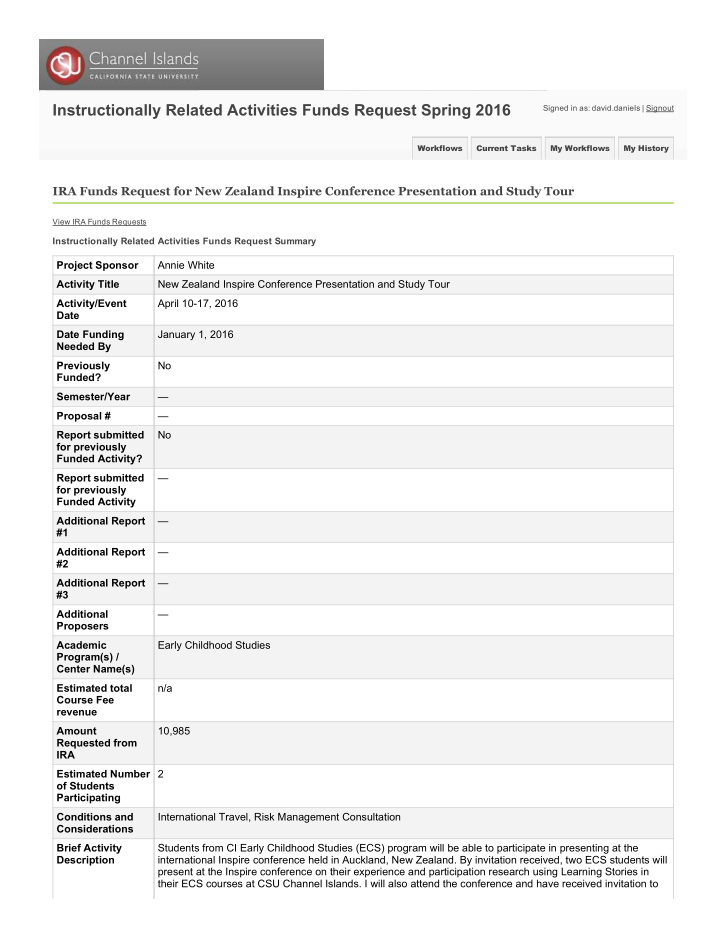 instructionally related activities funds request spring