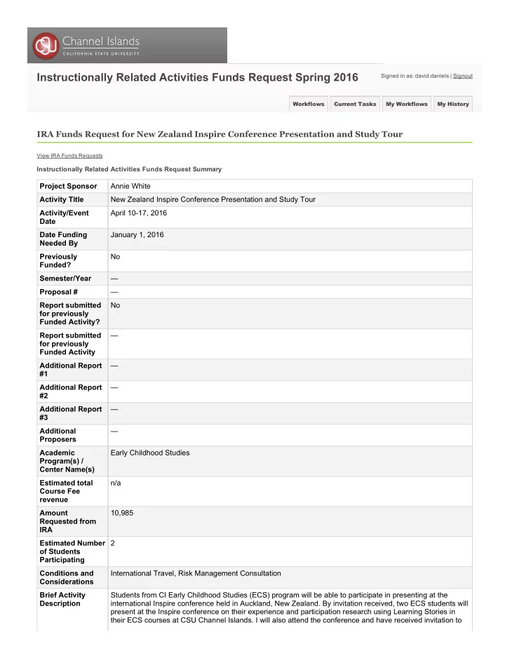 instructionally related activities funds request spring