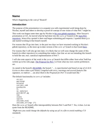 Name  What's Happening in the core-p7 Branch?  Introduction  The purpose of this presentation is to