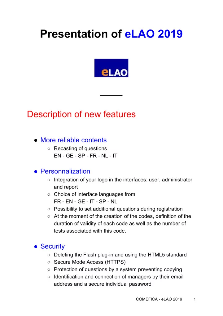 presentation of elao 2019