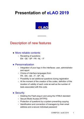 Presentation of  eLAO 2019  ______  Description of new features   More reliable contents