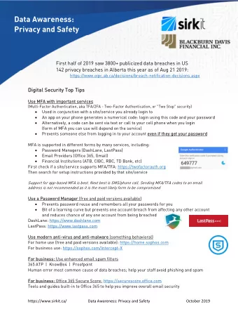 Data Awareness:  Privacy and Safety  First half of 2019 saw 3800+ publicized data breaches in US