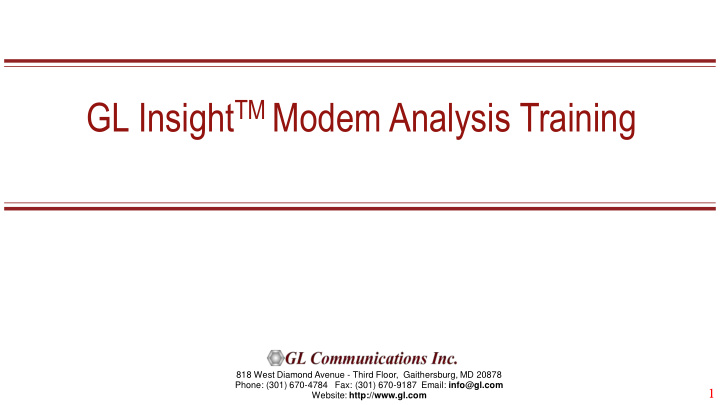 gl insight tm modem analysis training