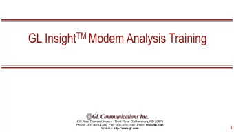 GL Insight TM Modem Analysis Training  818 West Diamond Avenue - Third Floor,  Gaithersburg, MD
