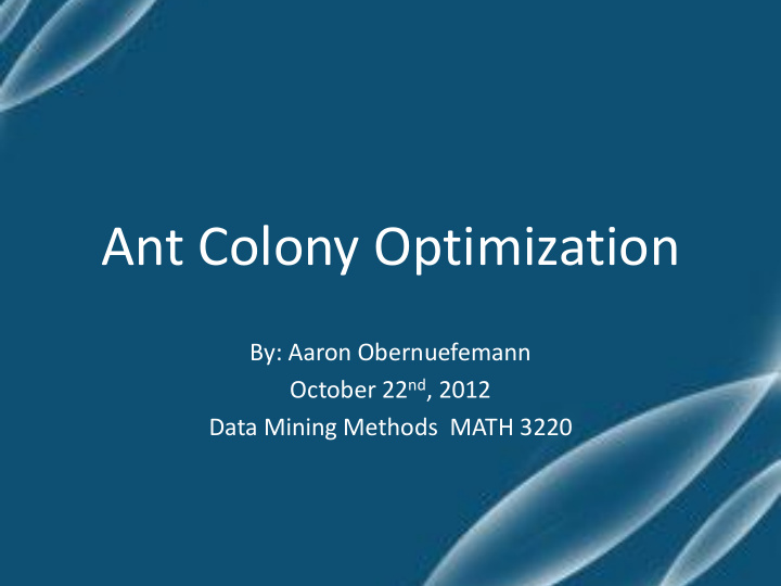 ant colony optimization