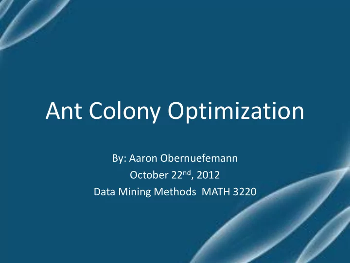 ant colony optimization