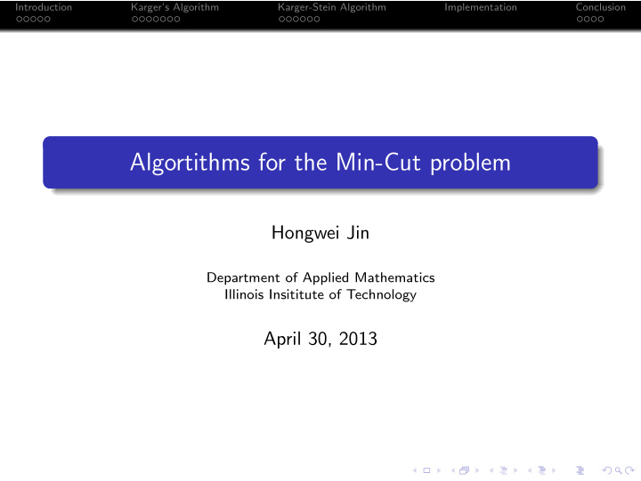 algortithms for the min cut problem