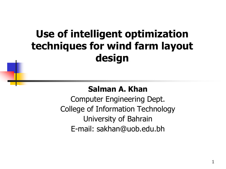 use of intelligent optimization techniques for wind farm
