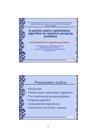 Presentation outline   Introduction   Particle swarm optimization algorithms   The