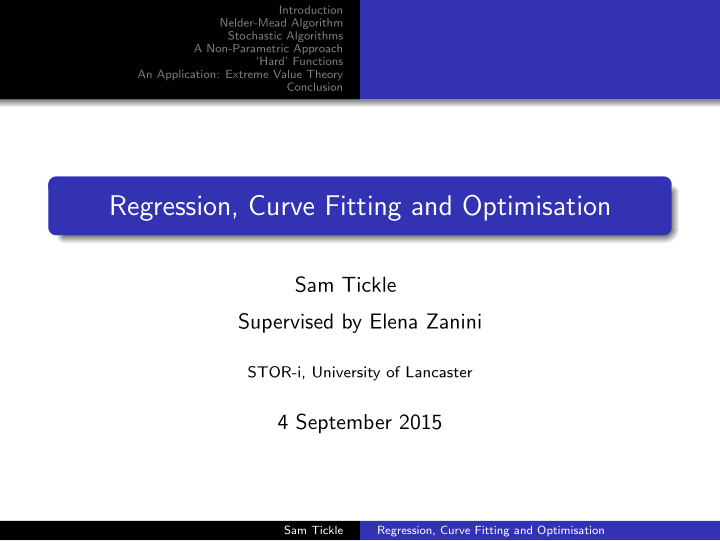 regression curve fitting and optimisation